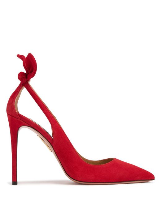 Aquazzura Red 105mm Bow Tie Suede Pumps