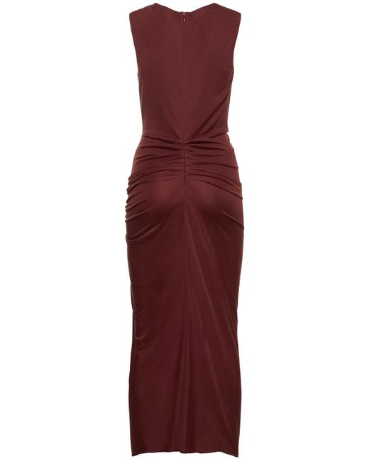 Costarellos Red Triss Ruched Jersey Midi Dress