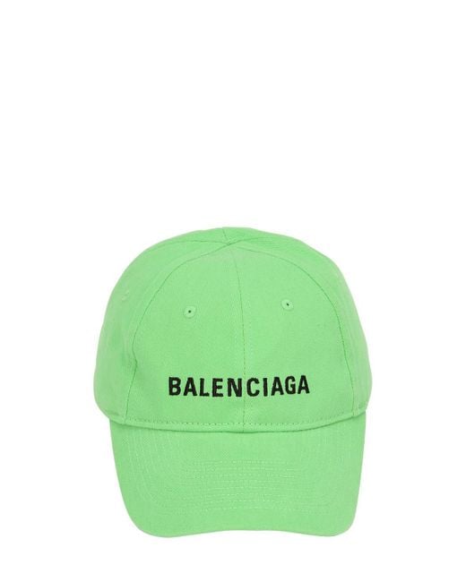 Balenciaga Green Logo Embroidered Cotton Baseball Hat for men