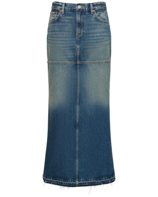 Re/done Blue Mid Rise Slit Denim Midi Skirt