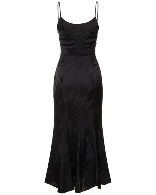 The Attico Black Jacquard Satin Sleeveless Midi Dress