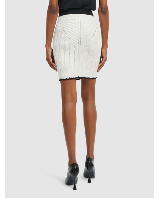 Balmain White Viscose Knit Midi Pencil Skirt