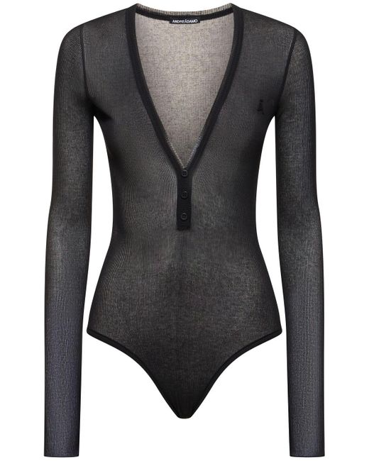 ANDREADAMO Black Ribbed Cotton Jersey Bodysuit