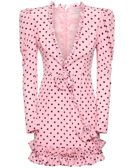 Alessandra Rich Pink Polka Dot Print Ruffled Silk Mini Dress