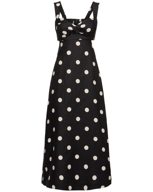 Zimmermann Black Crush Polka Dotted Linen Midi Dress
