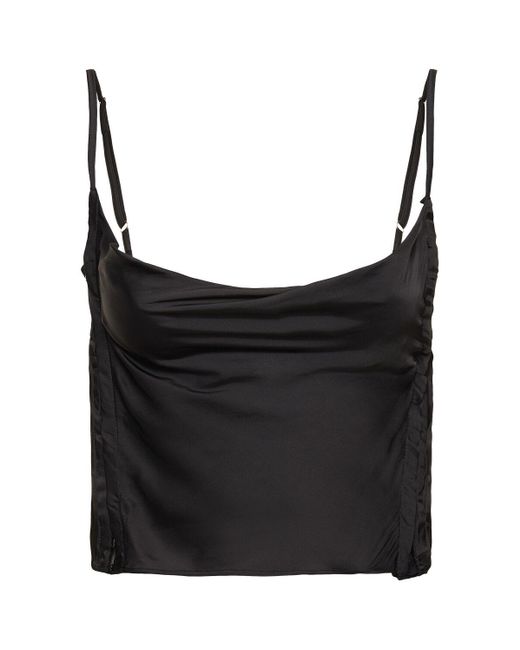 Y. Project Black Draped Jersey Hooks Top W/ Lace Inserts