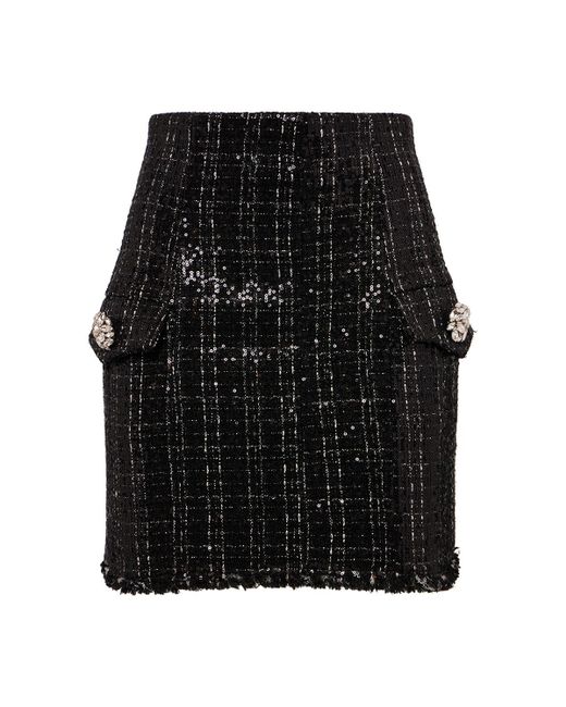 Balmain Black Minirock Aus Tüll Mit Glitzer