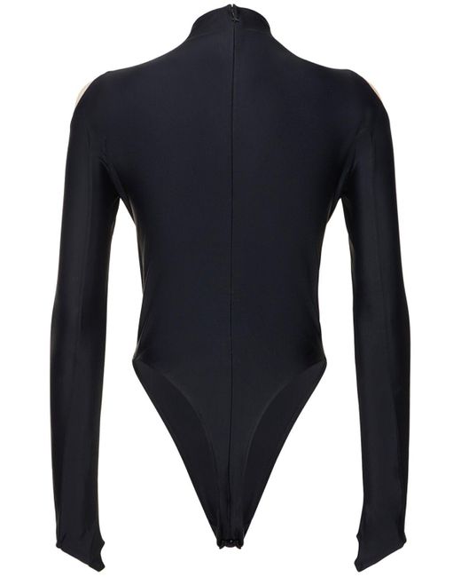 Mugler Black Lycra & Tulle Cutout Turtleneck Bodysuit
