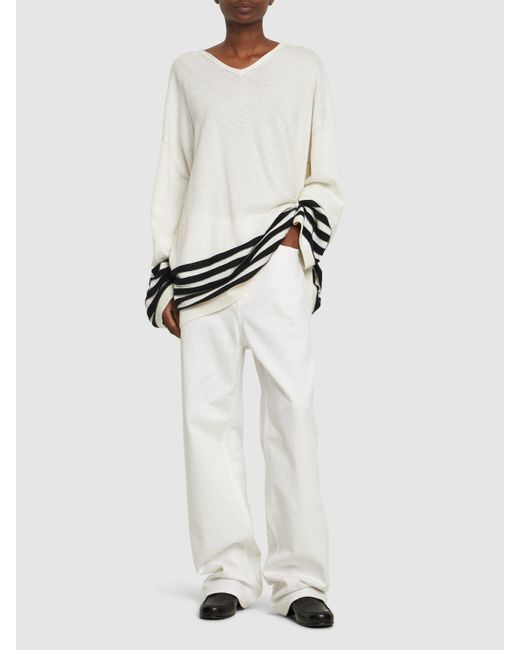 Yohji Yamamoto White Oversized Striped Jersey Sweater
