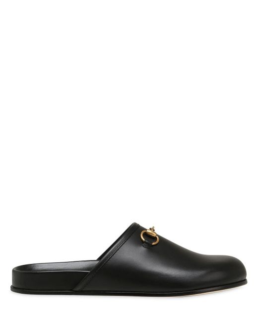 Gucci River Leather Flat Mules in Black for Men | Lyst
