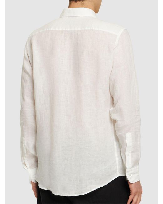 Zegna White Solid Pure Linen Long Sleeve Shirt for men