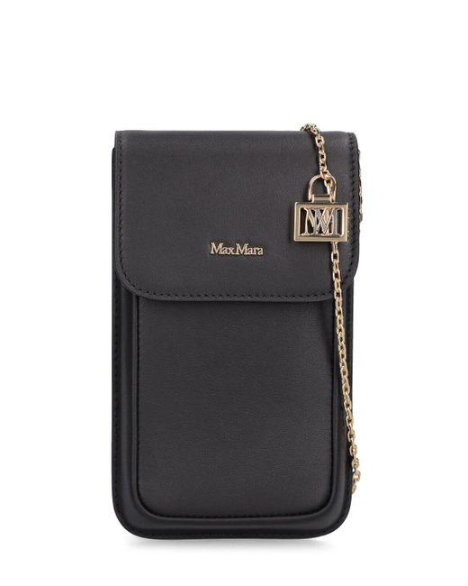 Max Mara Black Logo Leather Phone Case