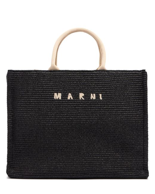 Homme Sac Cabas Moyen Effet Raphia À Logo Unique Marni pour homme en coloris Black