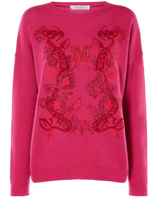 Max Mara Pink Nias Embroidered Wool & Cashmere Sweater