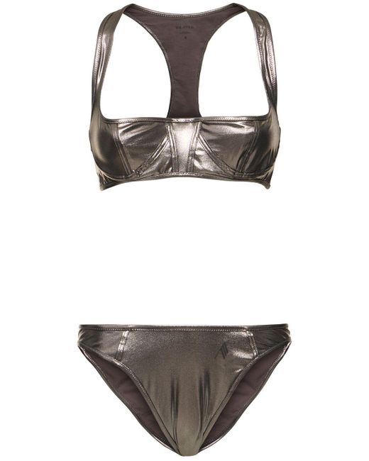 The Attico Gray Metallic Lycra Balconette Bikini Set