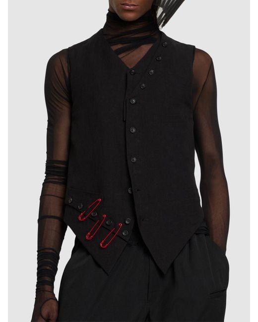 Yohji Yamamoto Black I-partial Switching Linen & Viscose Vest for men