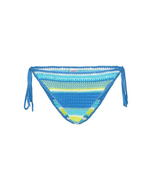 Ganni Blue Crochet Cotton String Bikini Briefs
