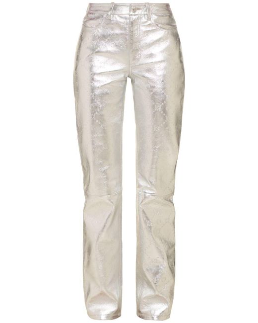 Pantalon droit en cuir laminé MARINE SERRE en coloris White