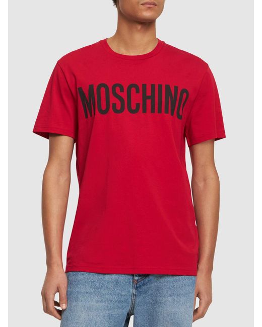 Moschino Red Logo Print Cotton T-Shirt for men