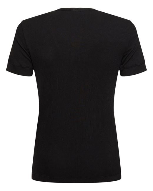 Tom Ford Geripptes Henley-t-shirt Aus Baumwolle & Lyocell in Black für Herren
