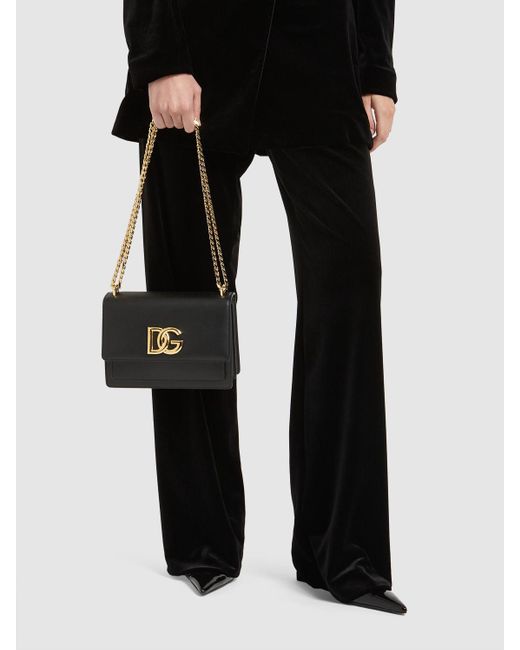 Dolce & Gabbana Black Logo Leather Chain Shoulder Bag