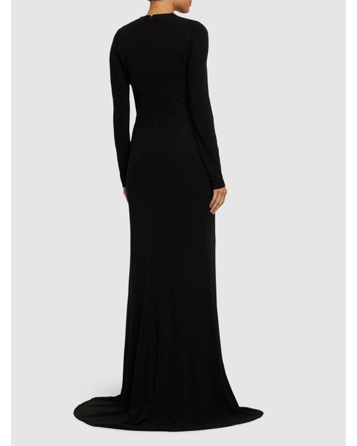 Elie Saab Black Draped Jersey Long Dress W/Split