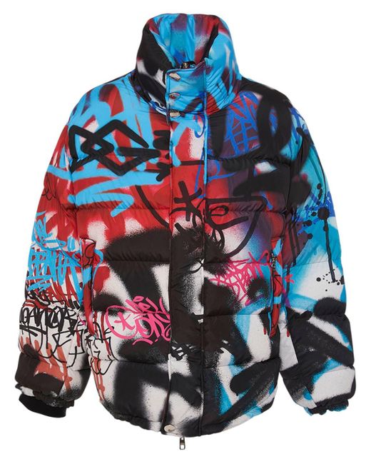 Dolce & Gabbana Synthetic Graffiti Print Oversize Puffer Jacket in Blue ...