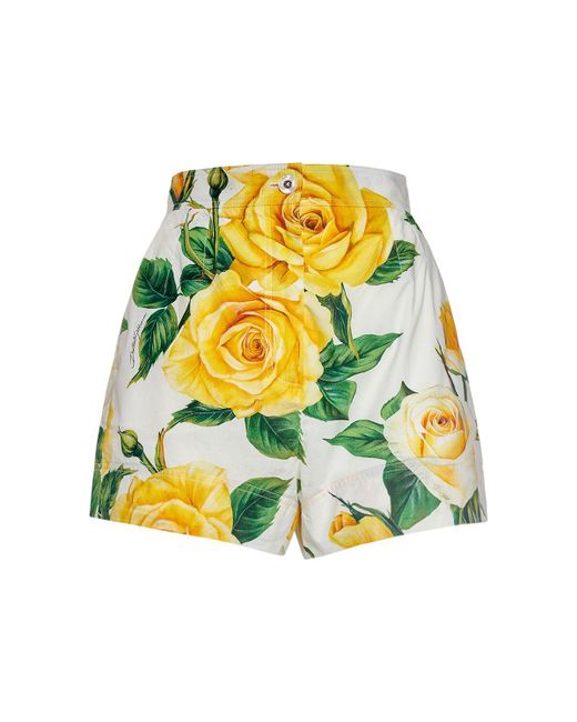 Shorts in popeline di cotone stampato di Dolce & Gabbana in Yellow