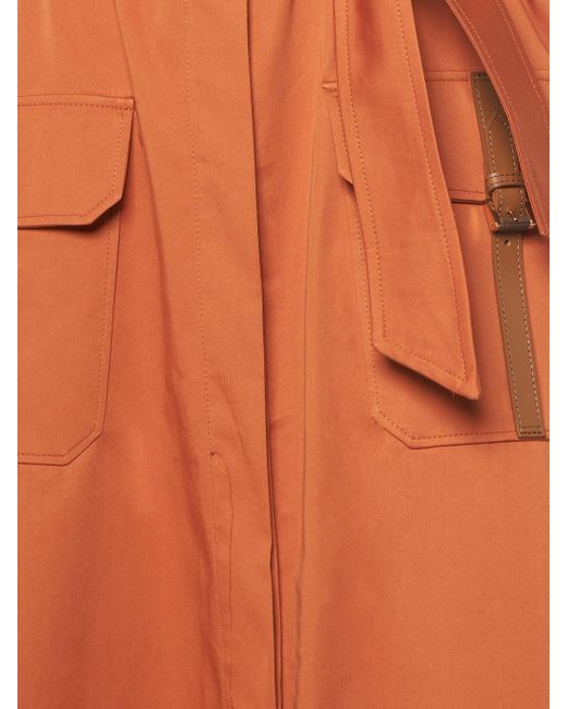 Max Mara Orange Belted Satin Midi Shirt Dress
