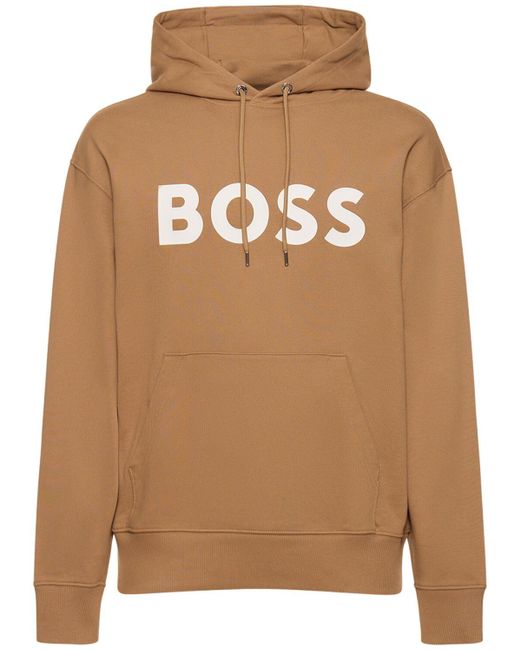 Sweat-shirt en coton à capuche Boss pour homme en coloris Brown