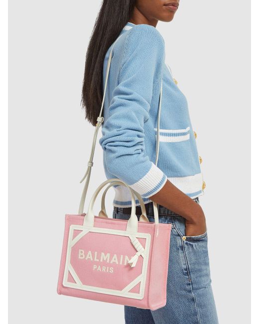 Balmain Pink Small B-army Canvas Top Handle Bag