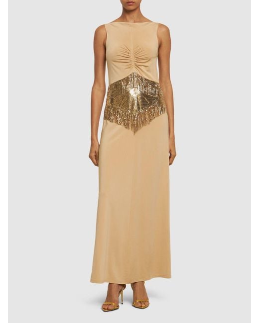 Rabanne Natural Embellished Long Dress W/ Fringes