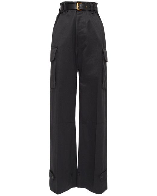Saint Laurent Black Cassandre High-Waist Cargo Trousers