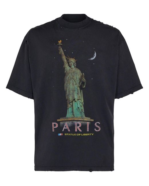Balenciaga Black Paris Liberty Cotton T-shirt for men
