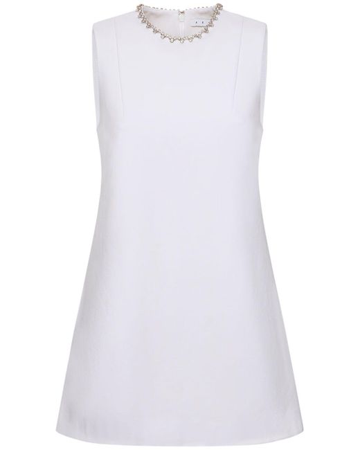 Vestido corto de crepé con cristales Area de color White