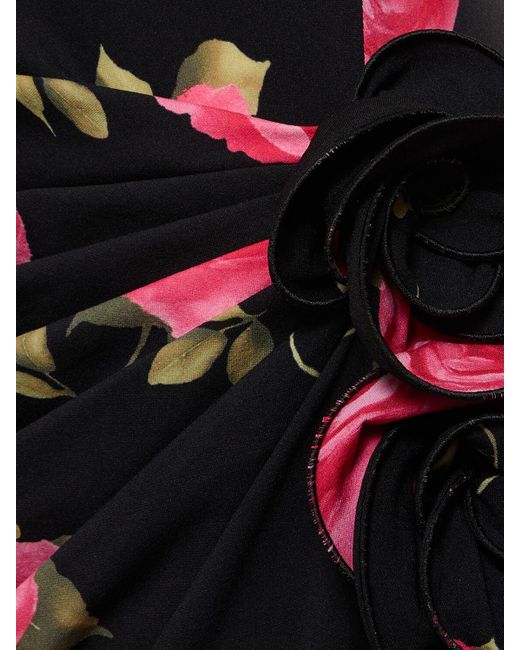 Robe longue en jersey drapé imprimé roses Magda Butrym en coloris Black
