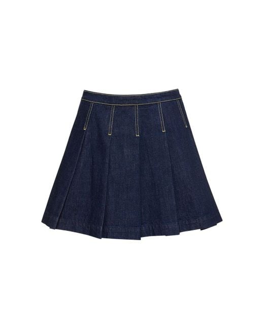 KENZO Blue Pleated Cotton Denim Mini Skirt