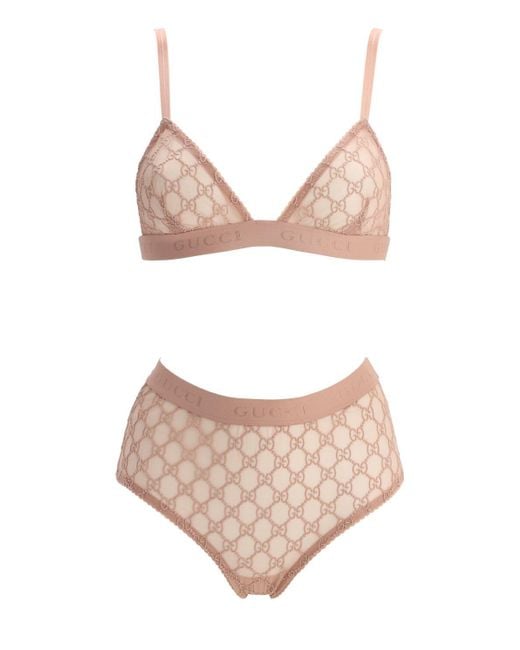 Set Lingerie In Tulle Trasparente Con Ricami Gg di Gucci in Rosa | Lyst