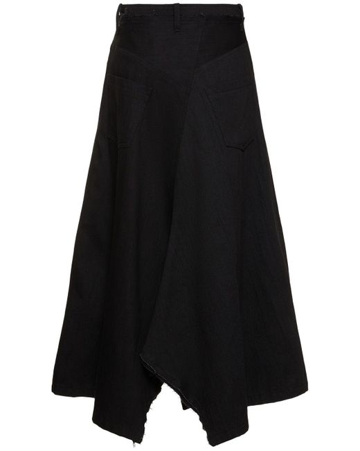 Jupe midi ample en coton Yohji Yamamoto en coloris Black