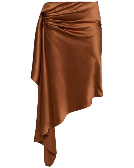Christopher Esber Brown Cusco Draped Silk Satin Midi Skirt