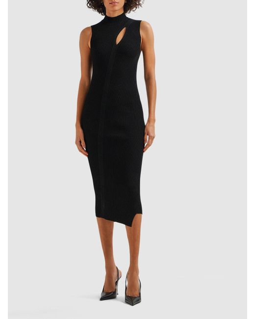 Versace Black Sleeveless Rib Knit Cutout Midi Dress