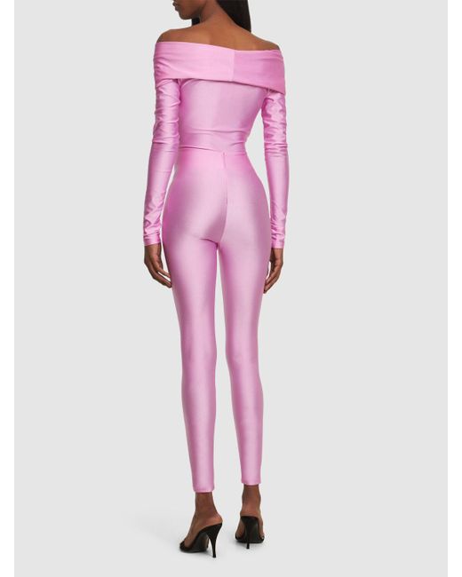ANDAMANE Pink Kendall Shiny Stretch Lycra Jumpsuit