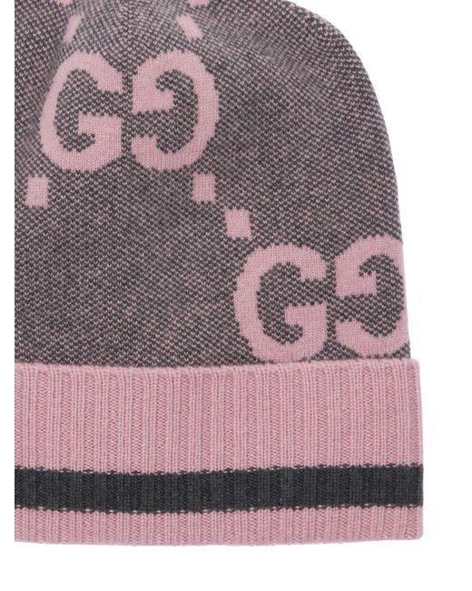 Gucci Purple Gg Motif Cashmere Knit Hat
