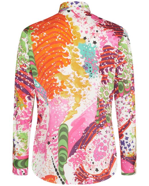 DSquared² Pink Printed Stretch Cotton Shirt for men