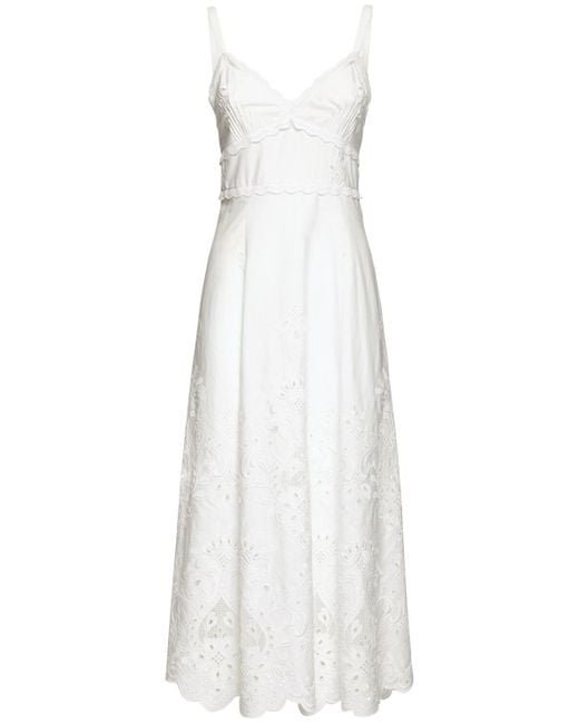 Vestido Midi De Encaje Bordado Y Popelina Dolce & Gabbana de color White