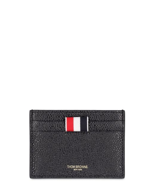Thom Browne Black Single Grained Leather Card Holder for men
