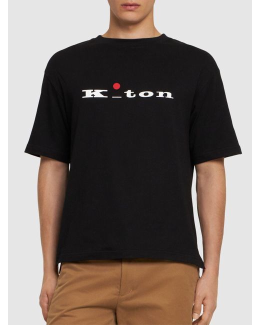 Camiseta de algodón con logo Kiton de hombre de color Black