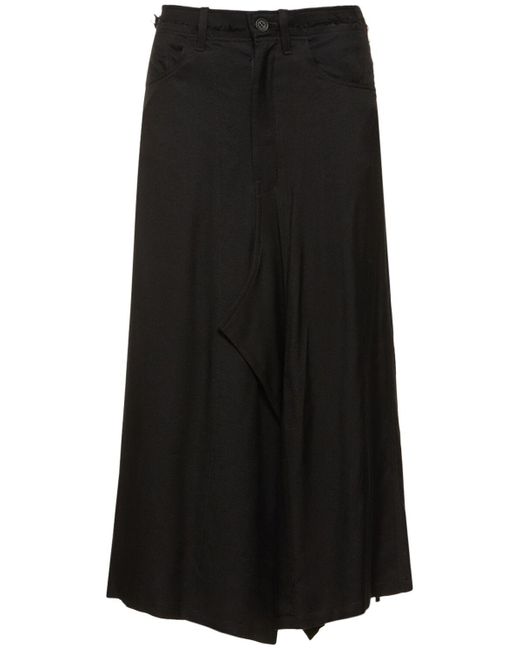Yohji Yamamoto Black Wide Structured Twill Midi Skirt