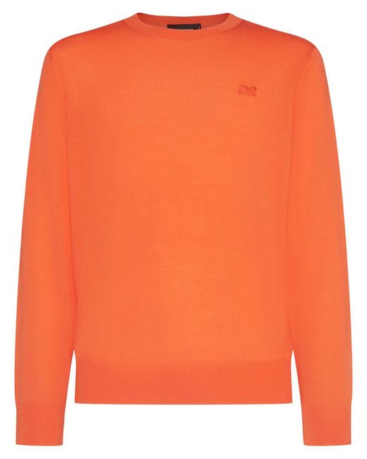 DSquared² Orange Monogram Wool Crewneck Sweater for men