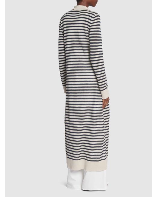 Max Mara White Nine Striped Linen Long Sleeve Dress